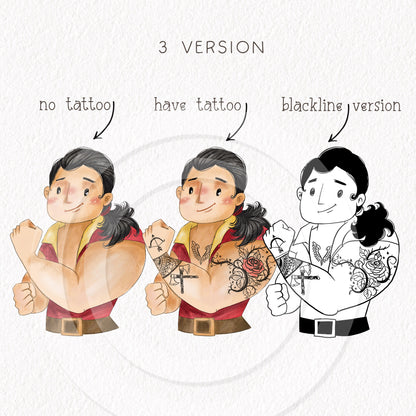 Tattoo villains men clipart set1 instant download PNG file - 300 dpi
