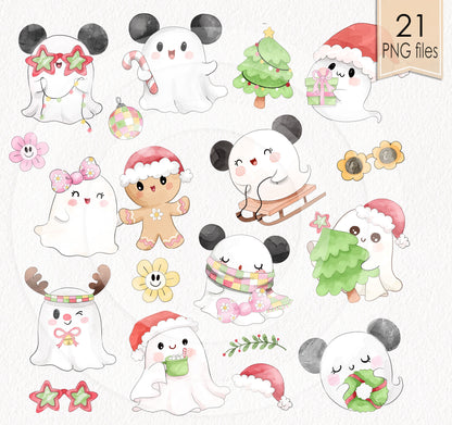 Christmas Ghost clipart , Cute ghost clipart instant download PNG file - 300 dpi