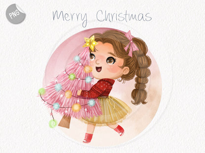 Christmas girl clipart instant download PNG file - 300 dpi