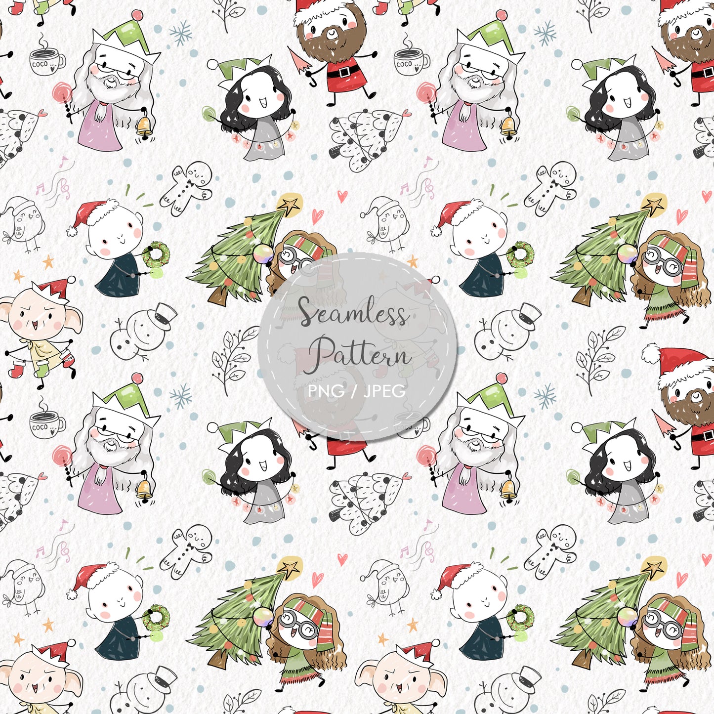 Christmas wizard kids Seamless Pattern, instant download PNG file - 300 dpi