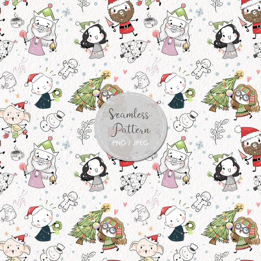 Christmas wizard kids Seamless Pattern, instant download PNG file - 300 dpi