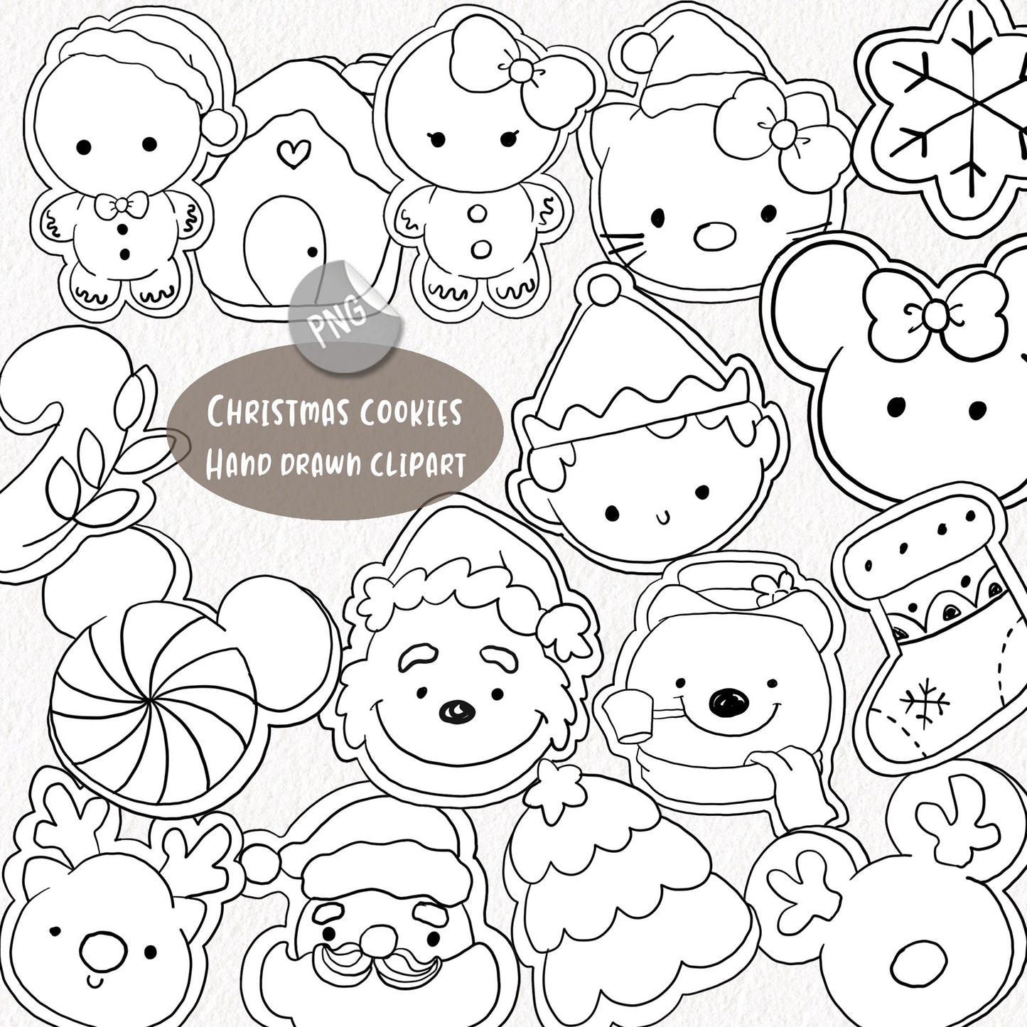 Christmas Cookies blackline Clipart , PNG file - 300 dpi