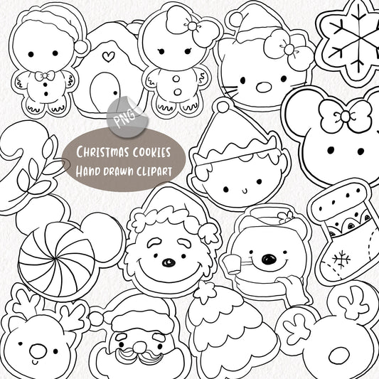 Christmas Cookies blackline Clipart , PNG file - 300 dpi