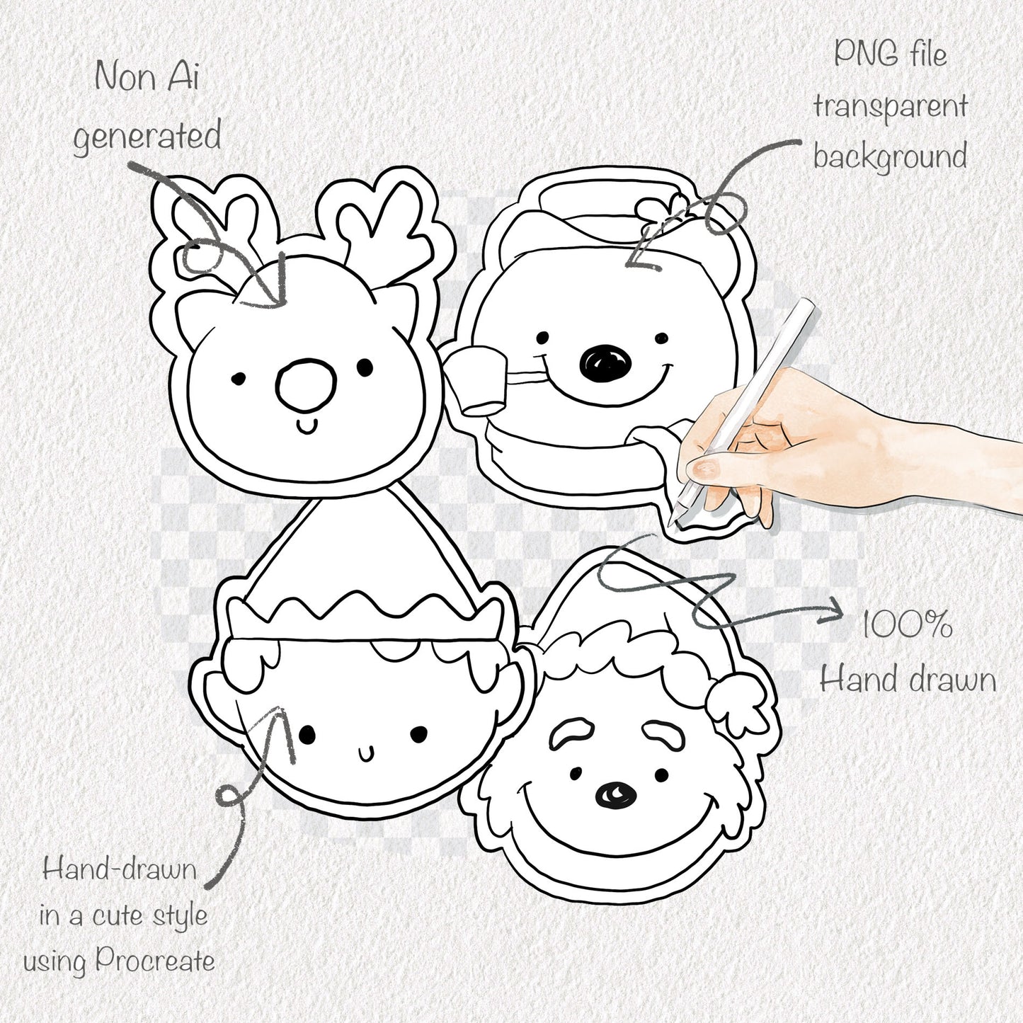 Christmas Cookies blackline Clipart , PNG file - 300 dpi