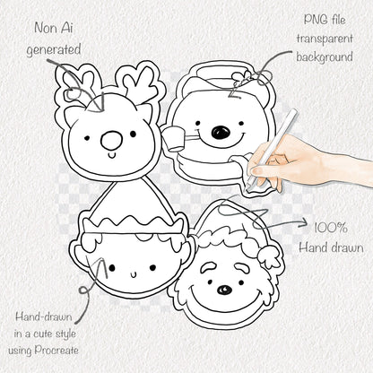Christmas Cookies blackline Clipart , PNG file - 300 dpi
