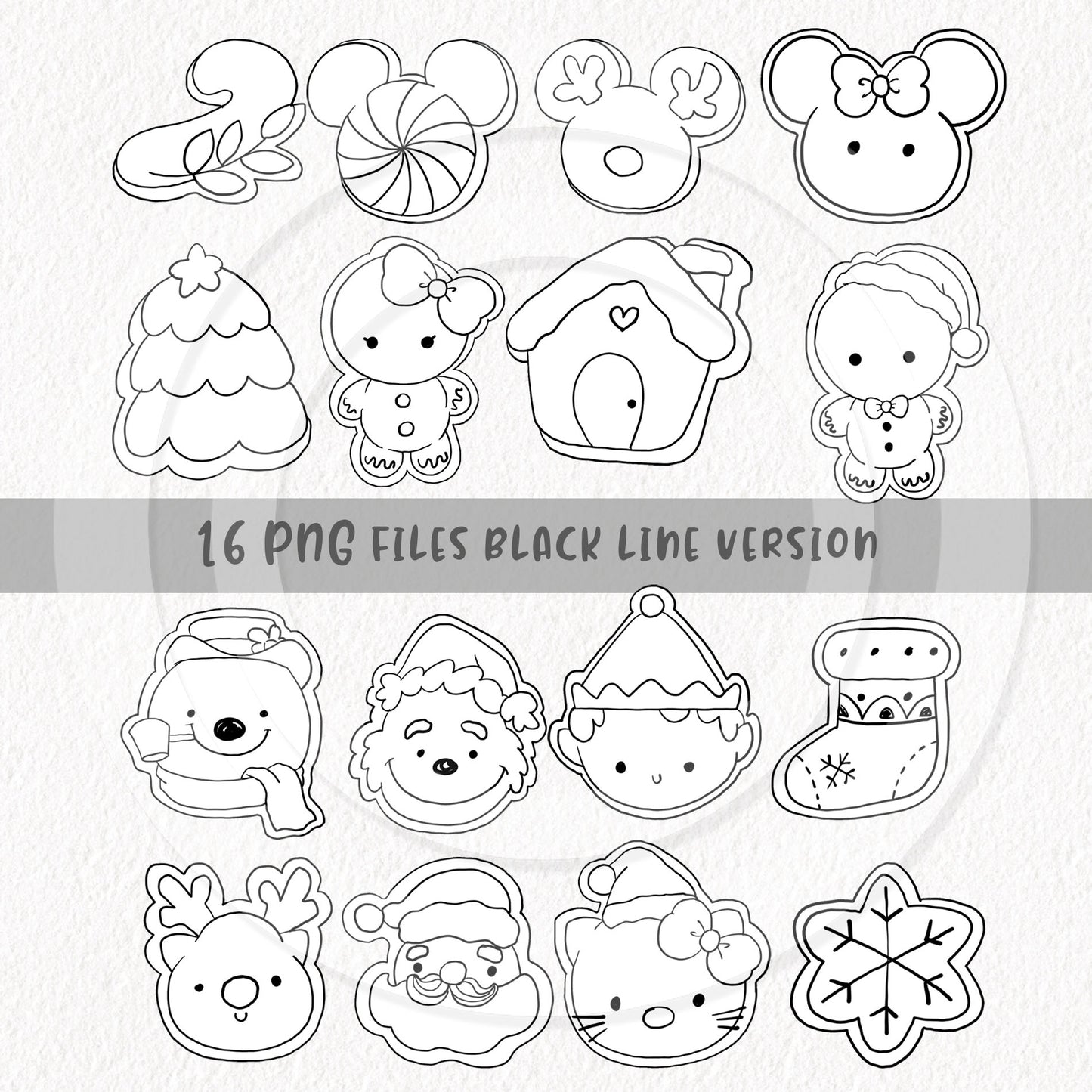 Christmas Cookies blackline Clipart , PNG file - 300 dpi