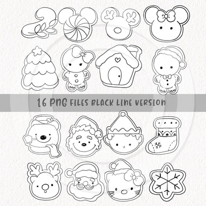 Christmas Cookies blackline Clipart , PNG file - 300 dpi
