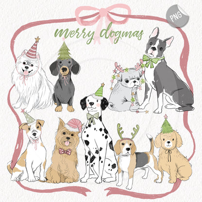 Christmas dog clipart , Hand drawn clipart, Instant Download PNG file - 300 dpi