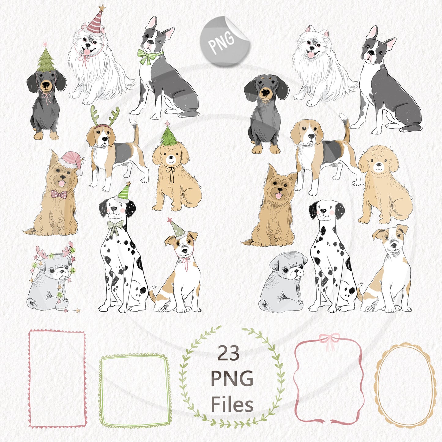 Christmas dog clipart , Hand drawn clipart, Instant Download PNG file - 300 dpi