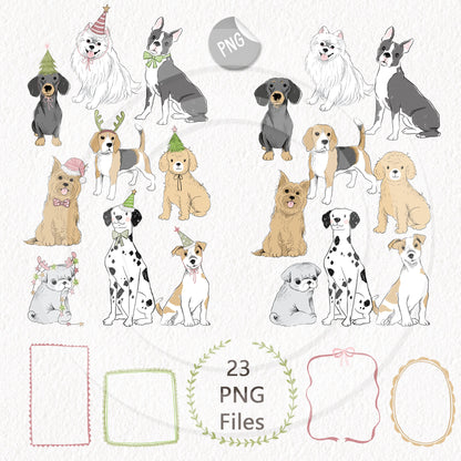 Christmas dog clipart , Hand drawn clipart, Instant Download PNG file - 300 dpi