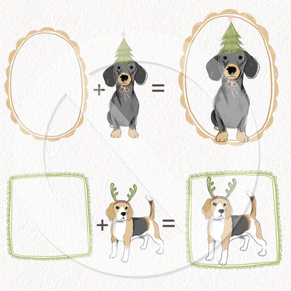Christmas dog clipart , Hand drawn clipart, Instant Download PNG file - 300 dpi