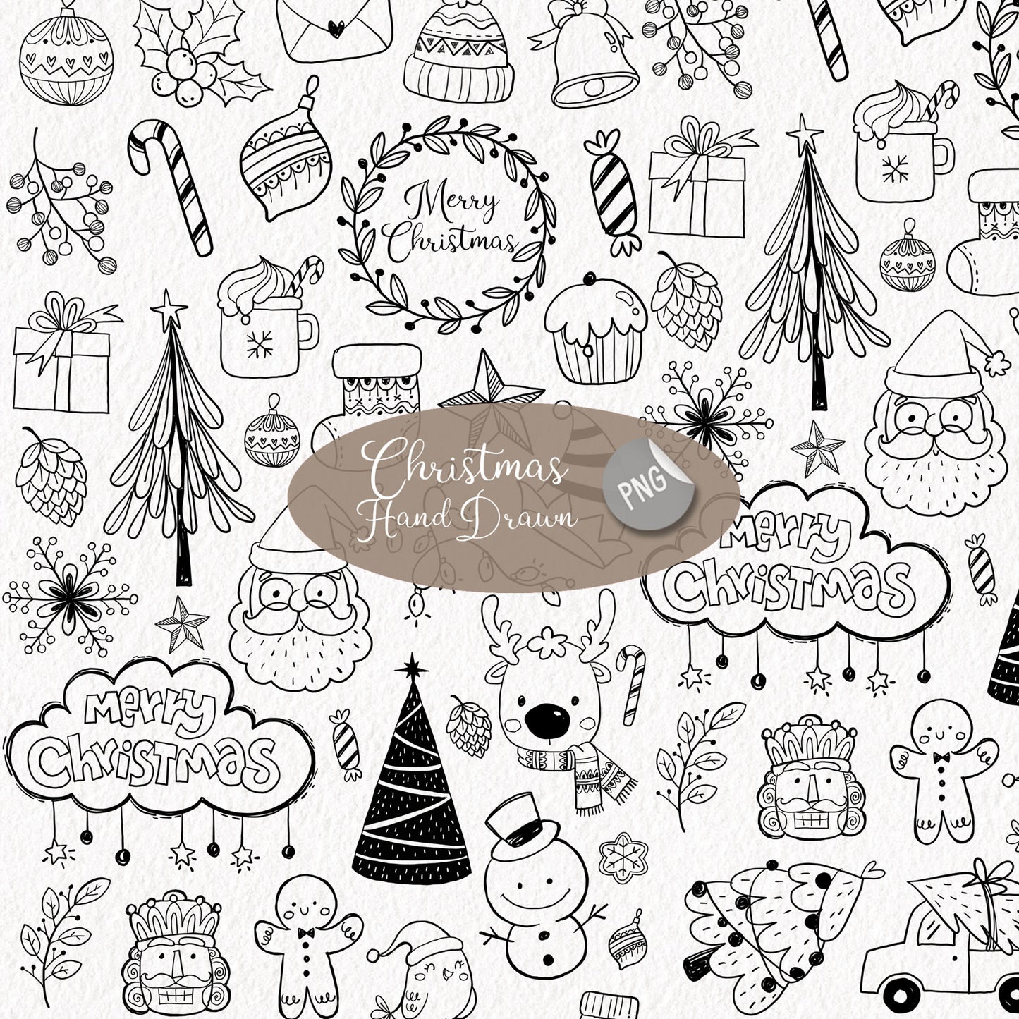Christmas Hand drawn Clipart , PNG file - 300 dpi