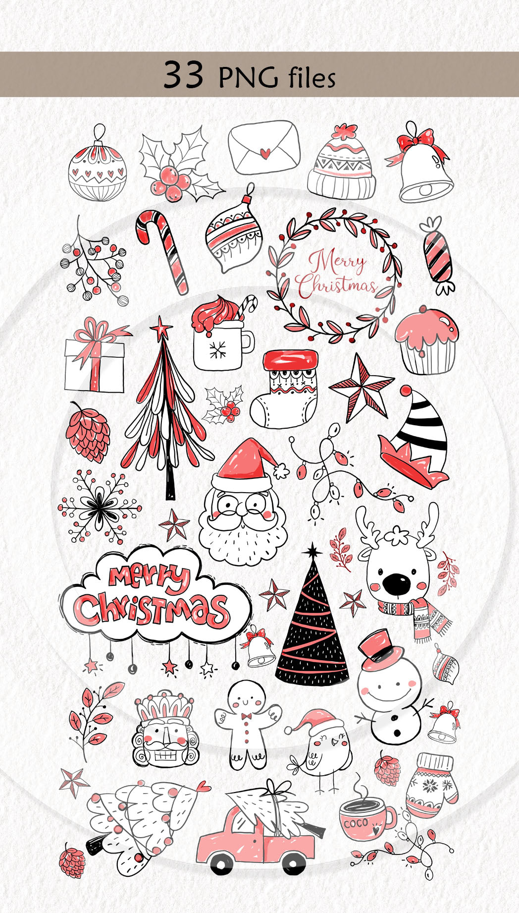 Christmas Hand drawn doodle Clipart , PNG file - 300 dpi