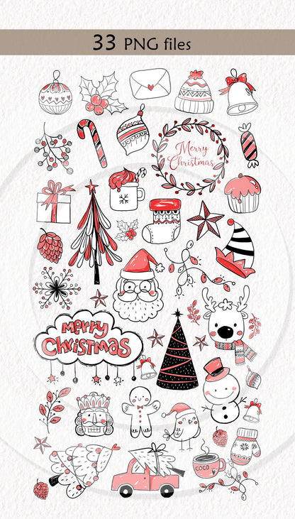 Christmas Hand drawn doodle Clipart , PNG file - 300 dpi