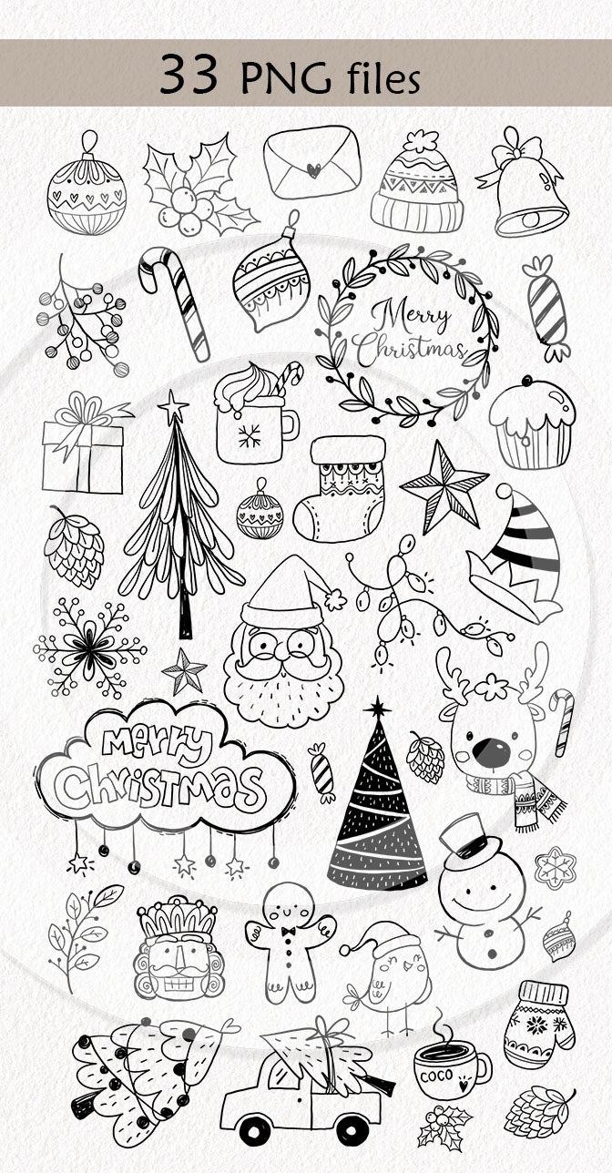 Christmas Hand drawn Clipart , PNG file - 300 dpi