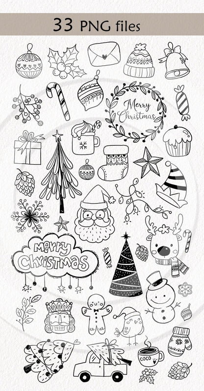 Christmas Hand drawn Clipart , PNG file - 300 dpi