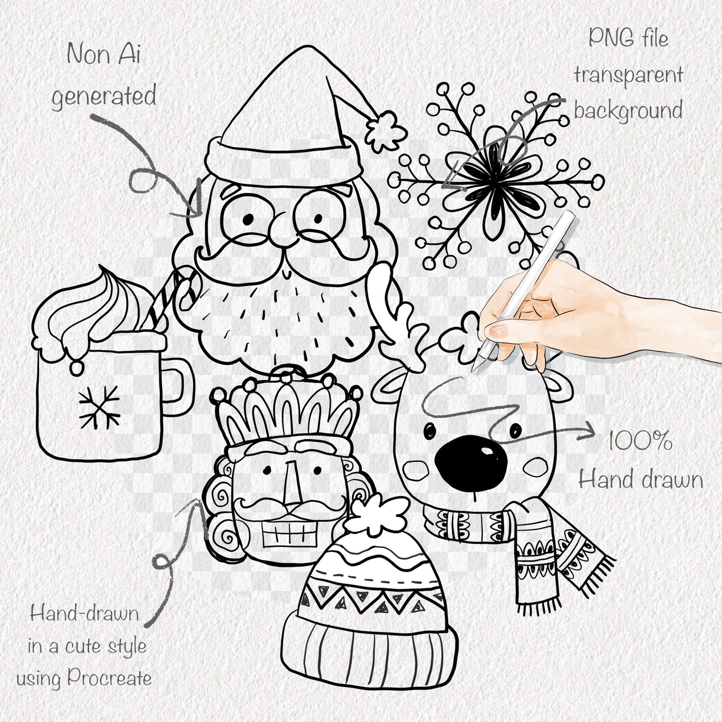 Christmas Hand drawn Clipart , PNG file - 300 dpi