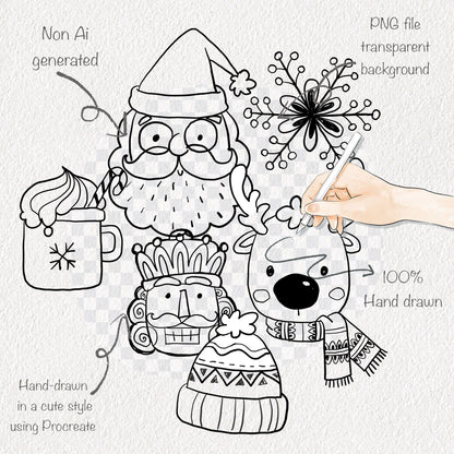 Christmas Hand drawn Clipart , PNG file - 300 dpi