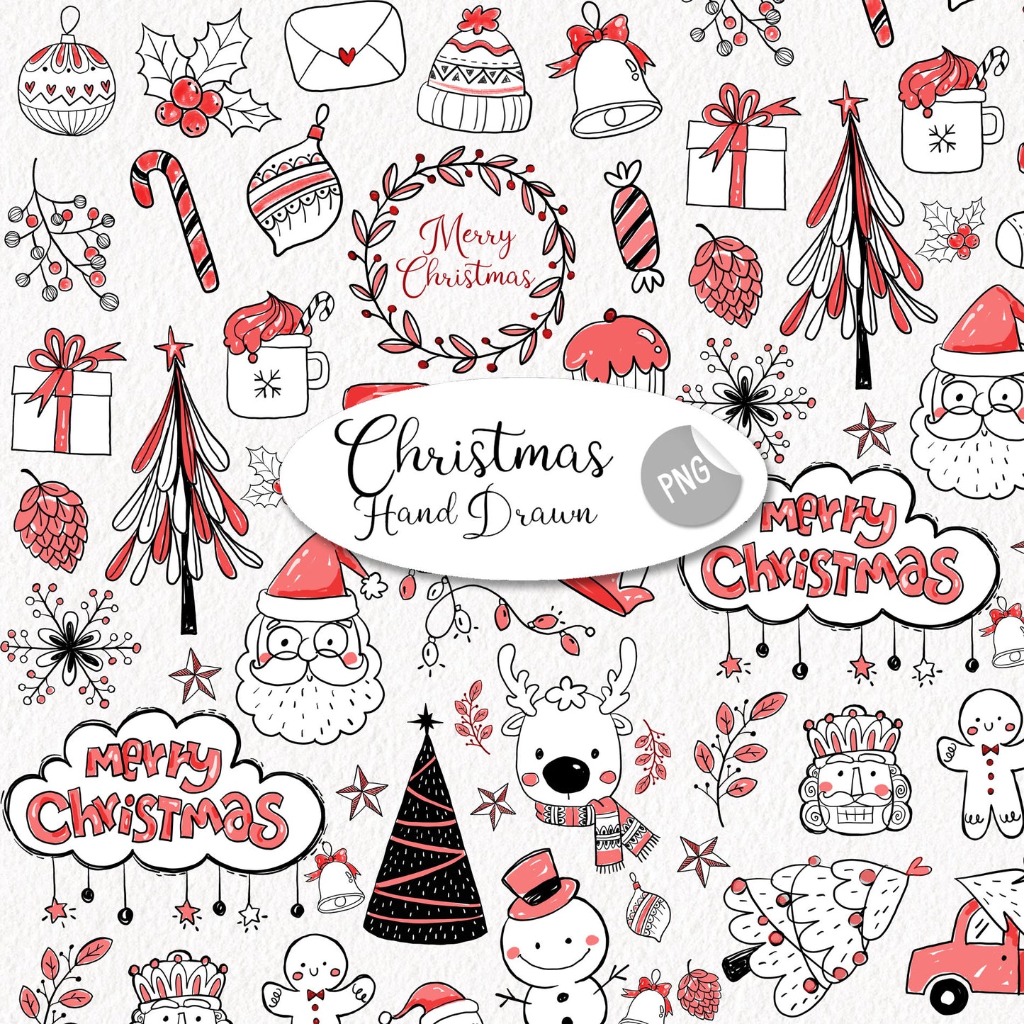 Christmas Hand drawn doodle Clipart , PNG file - 300 dpi