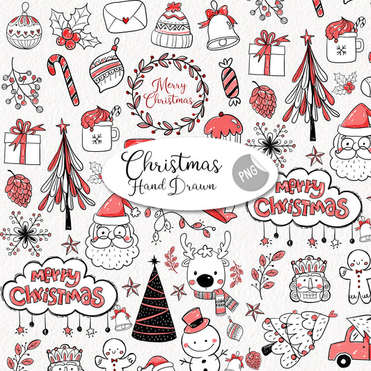 Christmas Hand drawn doodle Clipart , PNG file - 300 dpi