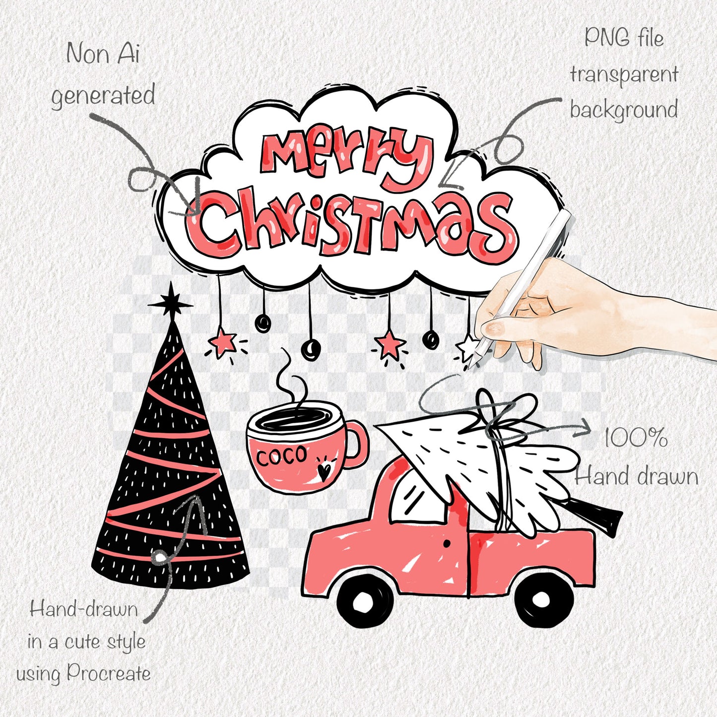 Christmas Hand drawn doodle Clipart , PNG file - 300 dpi