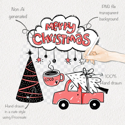 Christmas Hand drawn doodle Clipart , PNG file - 300 dpi