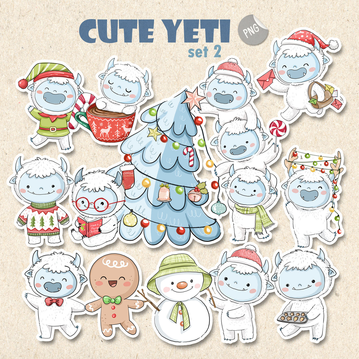 Yetis Christmas Clipart set2  instant download PNG file - 300 dpi