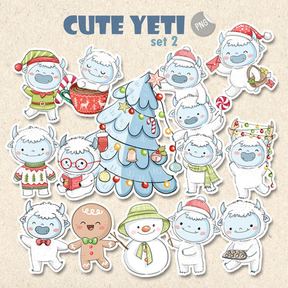 Yetis Christmas Clipart set2  instant download PNG file - 300 dpi