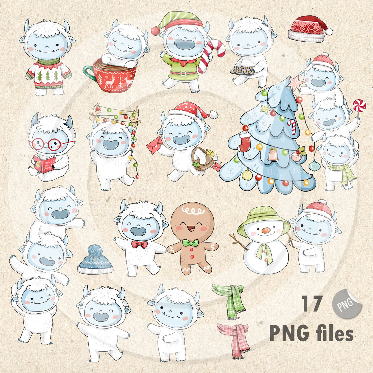 Yetis Christmas Clipart set2  instant download PNG file - 300 dpi