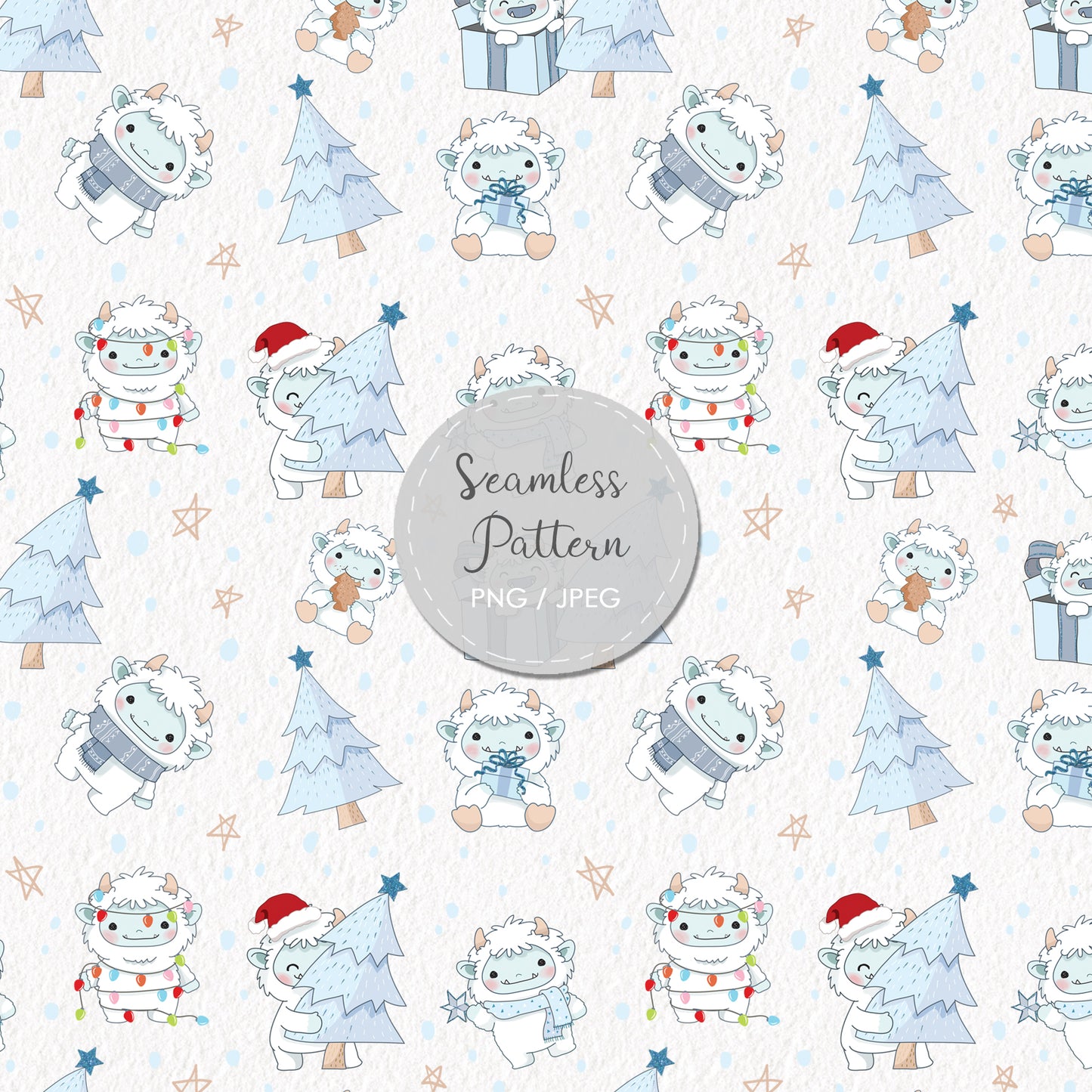 Cute Yeti Seamless Pattern, instant download PNG file - 300 dpi