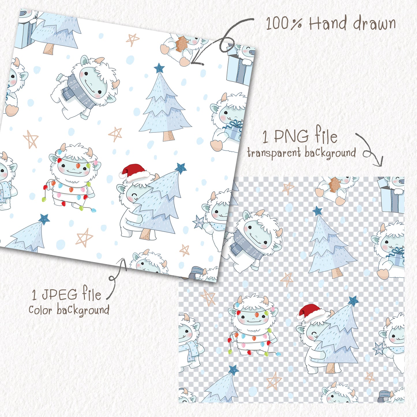 Cute Yeti Seamless Pattern, instant download PNG file - 300 dpi