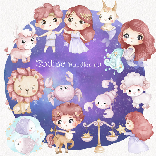 Zodiac Clipart bundles set, instant download PNG file - 300 dpi
