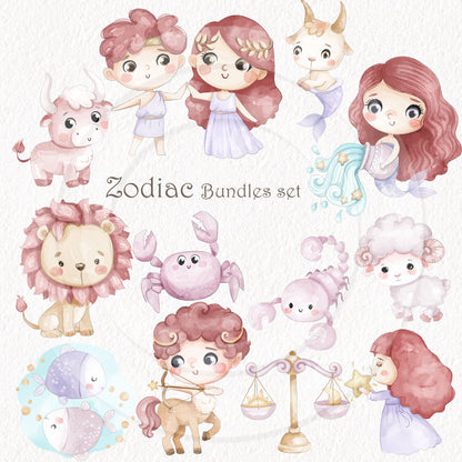 Zodiac Clipart bundles set, instant download PNG file - 300 dpi
