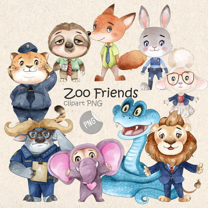 Zoo Animals clipart, instant download PNG file - 300 dpi