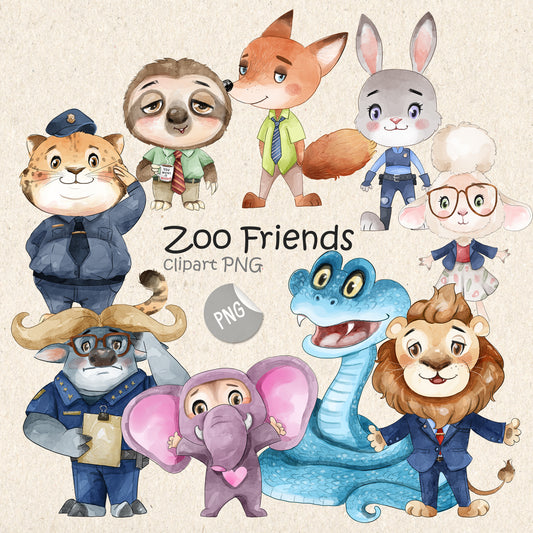 Zoo Animals clipart, instant download PNG file - 300 dpi