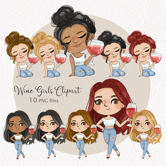 Wine girl clipart ,PNG files 300 dpi.