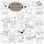 Cute Reindeer and friends ,Blackline art, digital stamp clipart PNG files 300 dpi.