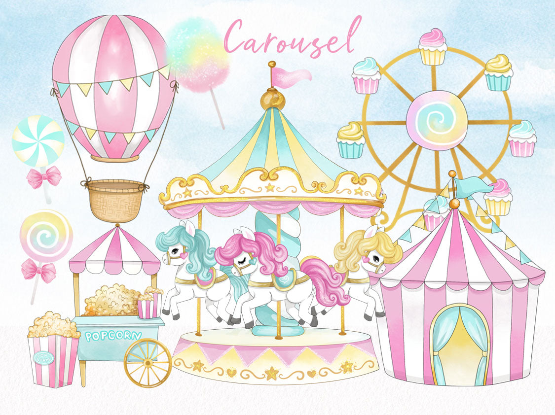 Carousel Watercolor clipart PNG file.