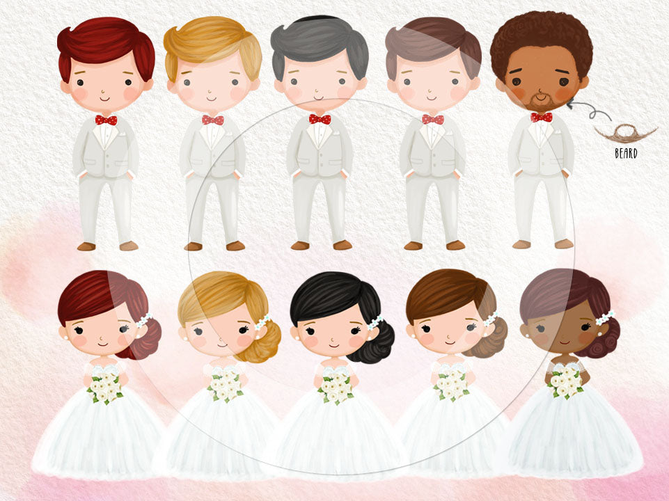 Wedding watercolor , bride and groom , valentines Clipart instant download PNG file - 300 dpi