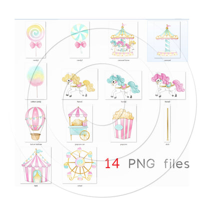 Carousel Watercolor clipart PNG file.