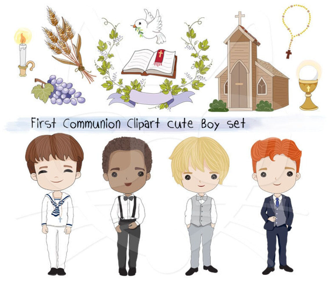 Communion boys clipart instant download PNG file - 300 dpi