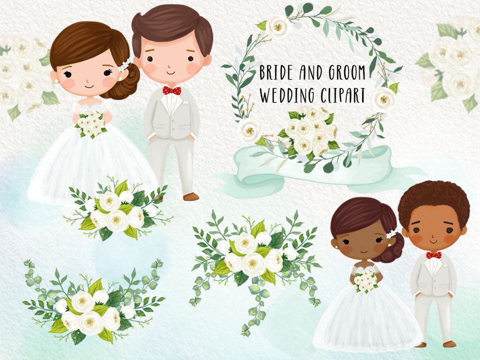 Wedding watercolor , bride and groom , valentines Clipart instant download PNG file - 300 dpi