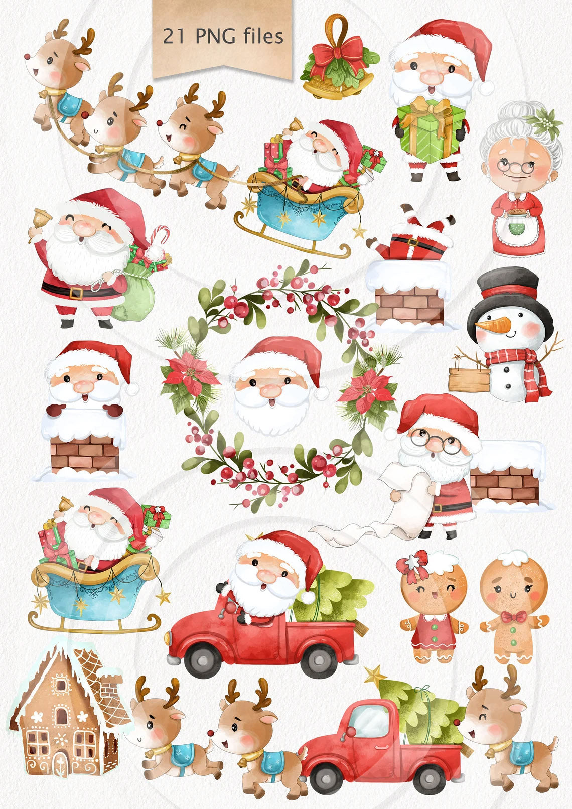 Christmas clipart , Cute Santa clipart Bundle set instant download PNG file - 300 dpi