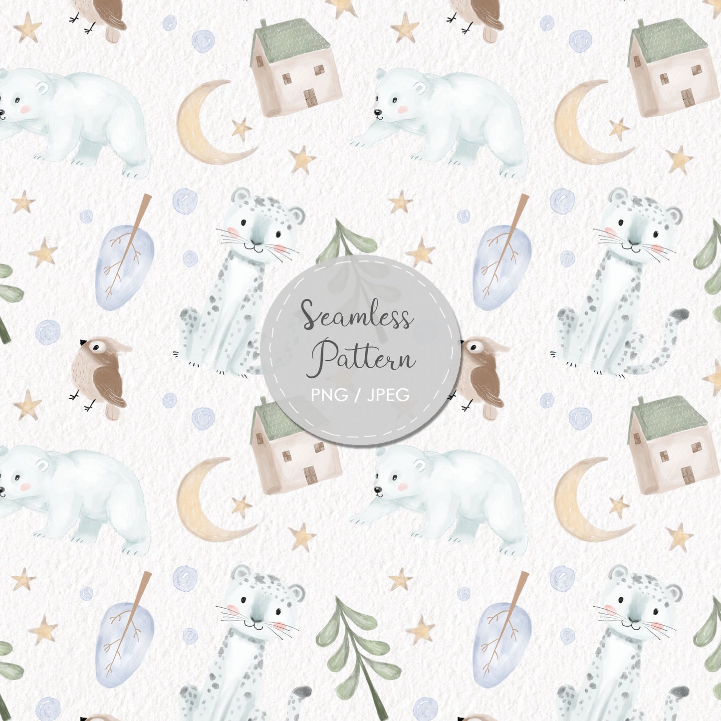 Winter Animals Seamless Pattern, instant download PNG file - 300 dpi