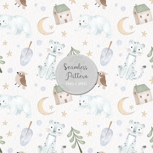 Winter Animals Seamless Pattern, instant download PNG file - 300 dpi