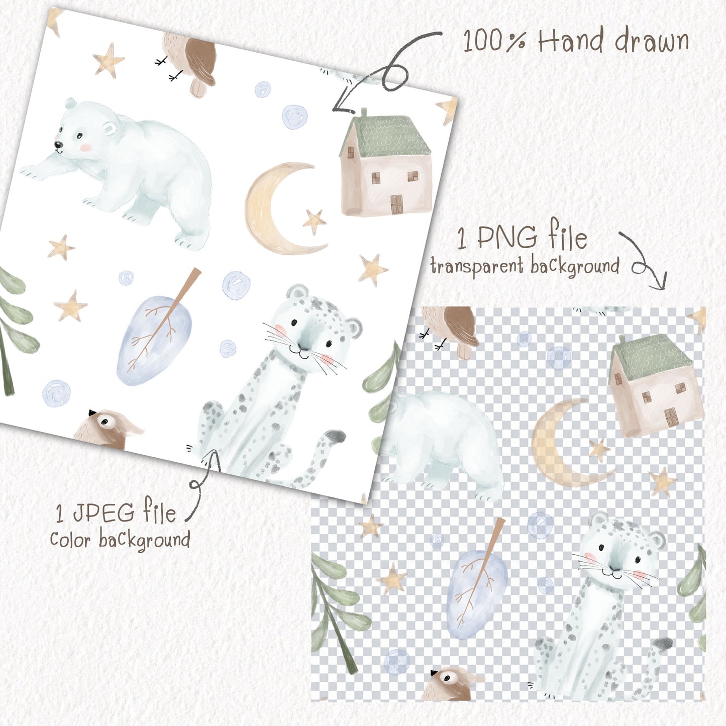 Winter Animals Seamless Pattern, instant download PNG file - 300 dpi