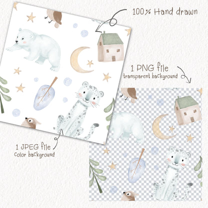 Winter Animals Seamless Pattern, instant download PNG file - 300 dpi