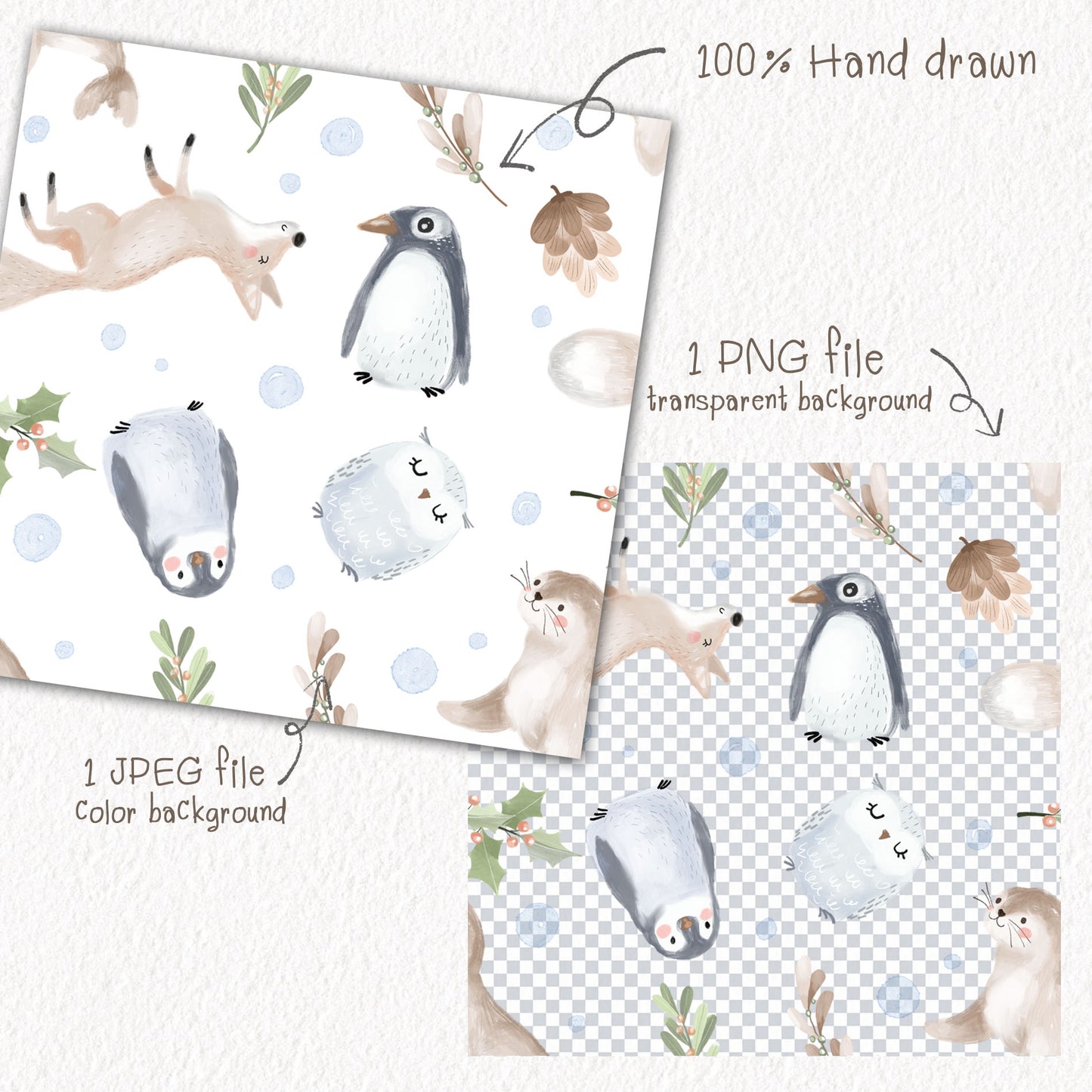 Animals winter Seamless Pattern, instant download PNG file - 300 dpi