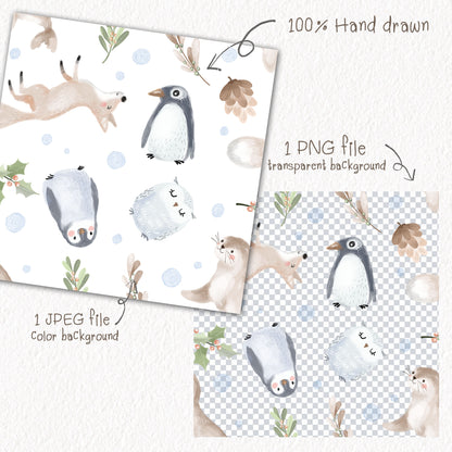 Animals winter Seamless Pattern, instant download PNG file - 300 dpi