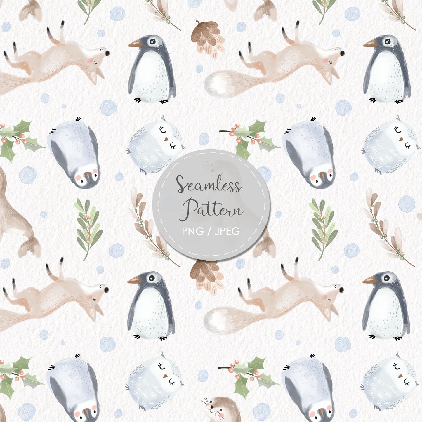 Animals winter Seamless Pattern, instant download PNG file - 300 dpi